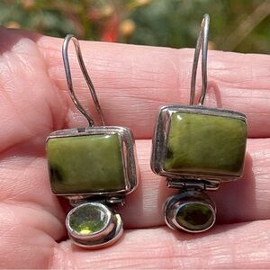 Silver 925 Silver Earrings Green Stones